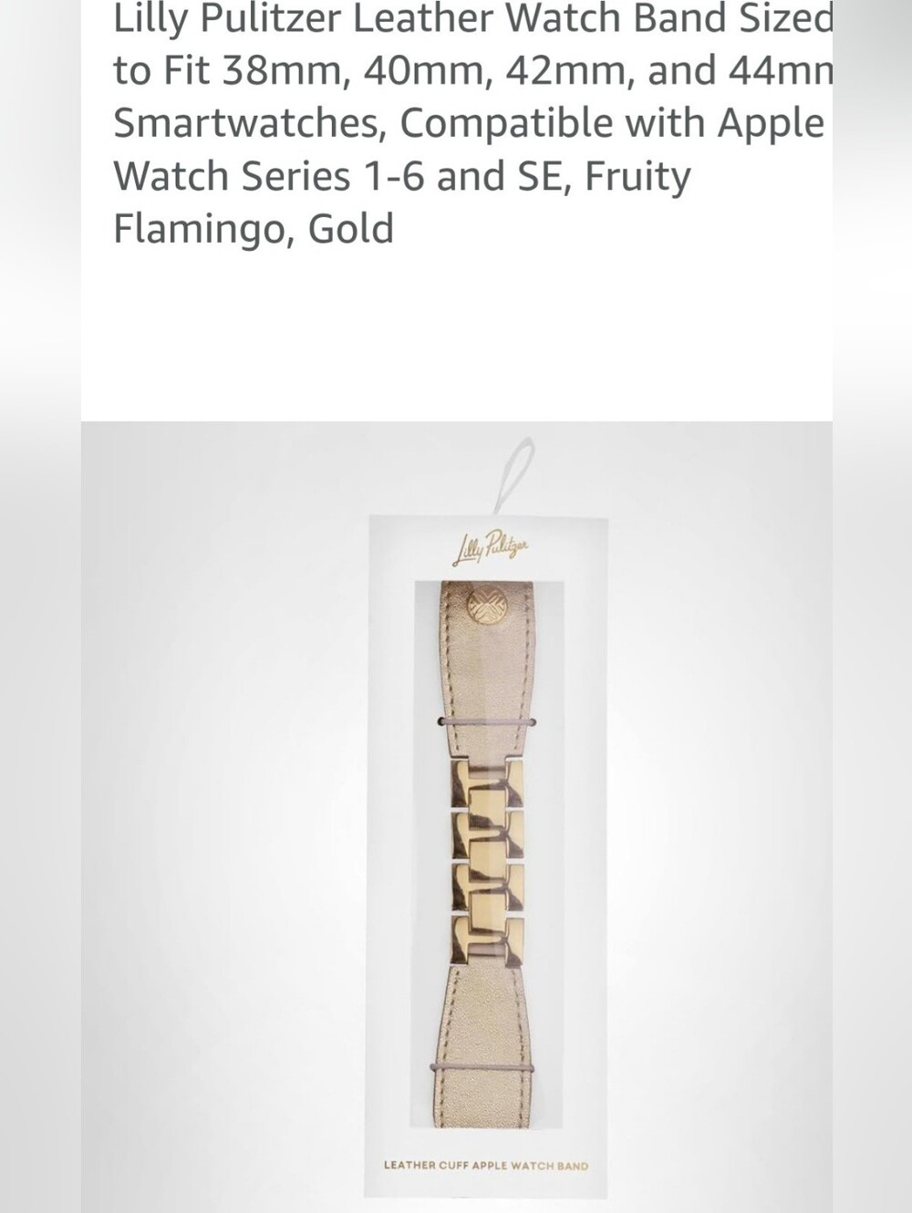 Lilly Pulitzer Gold Leather Cuff Apple Watch Band >NWOT
